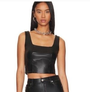 LBLC the label Black Leather Crop Top